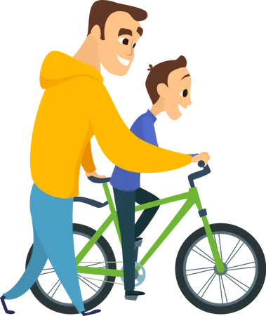 Padre enseñando ciclismo a su hijo  Ilustración
