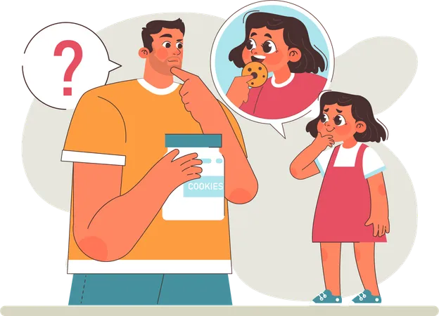 Padre regaña a su hija por comer galletas  Ilustración
