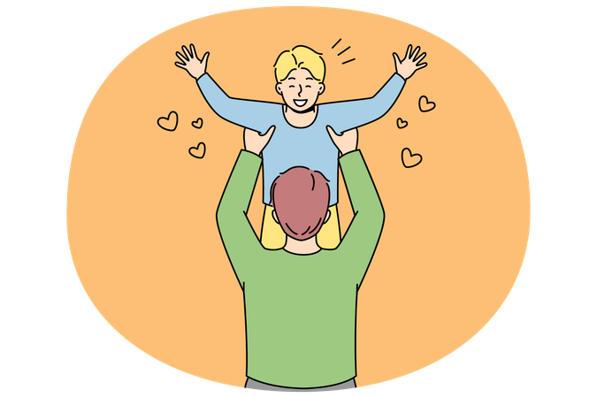 Padre feliz sosteniendo en brazos a su pequeño hijo emocionado jugando  Ilustración
