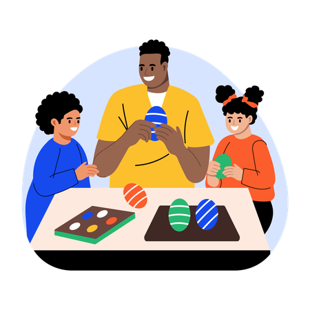 Padre haciendo manualidades de Pascua con niños  Ilustración
