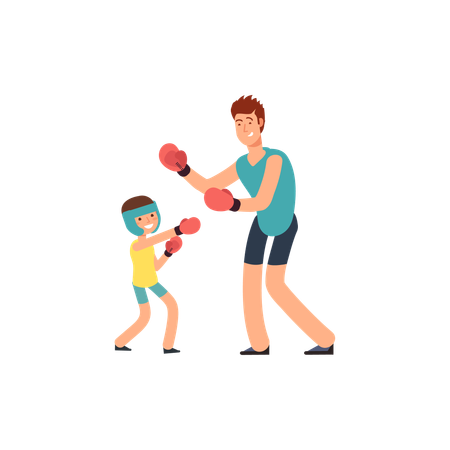 Padre hijo haciendo boxeo  Ilustración