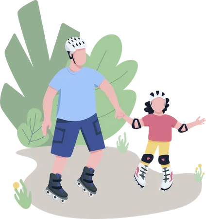 Padre e hijo patinando  Ilustración