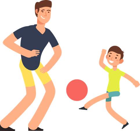 Padre jugando pelota con hijo  Ilustración