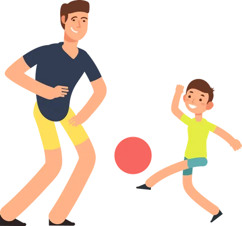 Padre jugando pelota con hijo  Ilustración