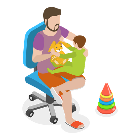 Padre jugando con niños  Ilustración