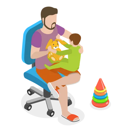 Padre jugando con niños  Ilustración