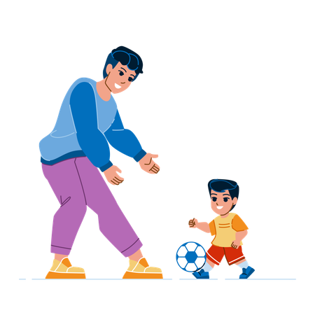 Padre jugando al fútbol con su hijo  Ilustración