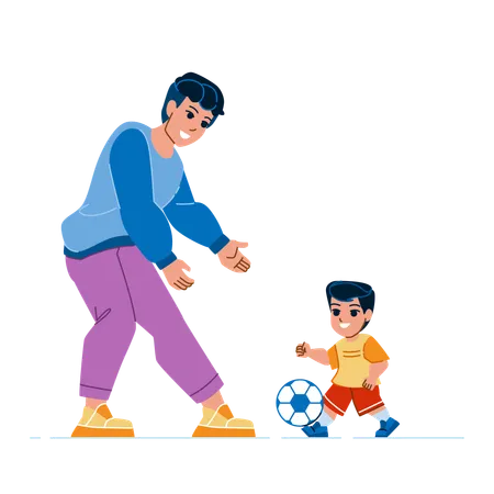 Padre jugando al fútbol con su hijo  Ilustración