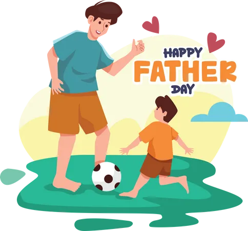 Padre jugando al fútbol con su hijo  Ilustración