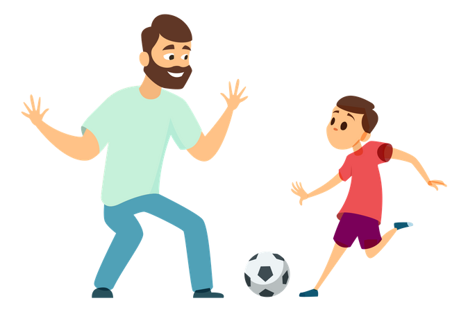 Padre jugando al fútbol con su hijo  Ilustración