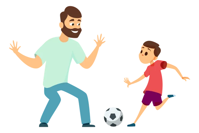 Padre jugando al fútbol con su hijo  Ilustración