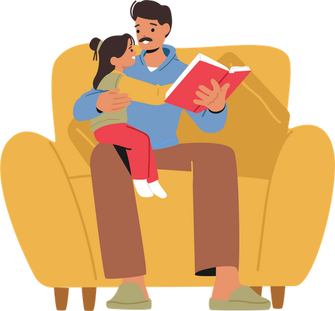 Padre lee un libro a su pequeña hija  Ilustración