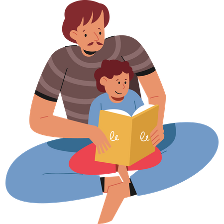 Padre leyendo libro  Ilustración