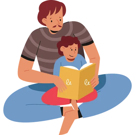 Padre leyendo libro  Ilustración