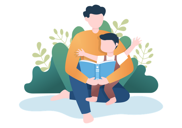 Padre leyendo un libro para su hijo  Ilustración