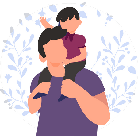 Padre lleva al niño en su hombro  Ilustración