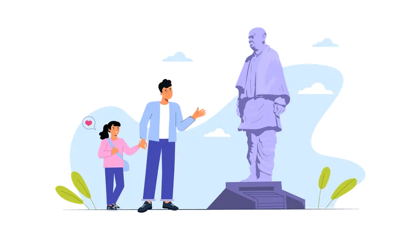 Padre mostrando la Estatua de la unidad a su hija  Ilustración