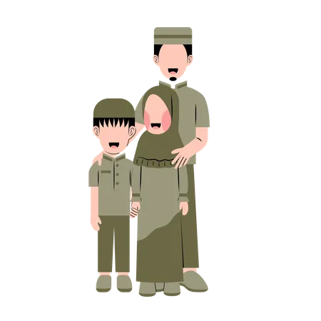 Padre musulmán con sus hijos.  Ilustración