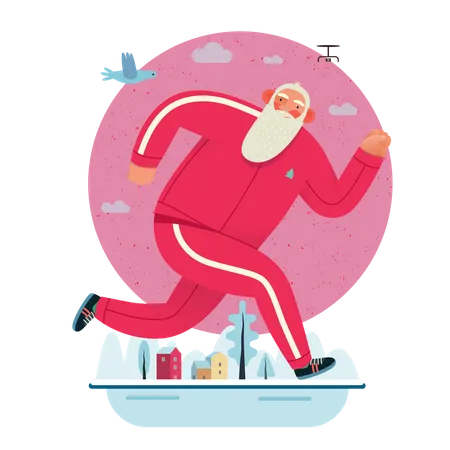 Papá Noel corriendo en el parque  Ilustración