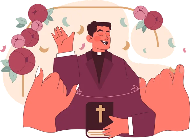 Padre recita votos de casamento com alegria  Ilustração