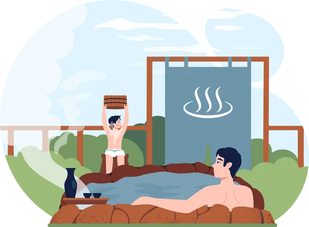 Padre se sienta bien en el spa  Ilustración