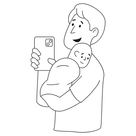 Padre tomando selfie  Ilustración