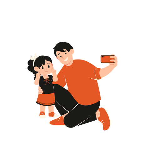 Padre tomando selfie con hija  Ilustración