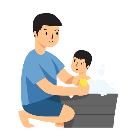 Padre tomar un baño  Ilustración