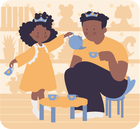 Padre y niña disfrutando del té  Ilustración