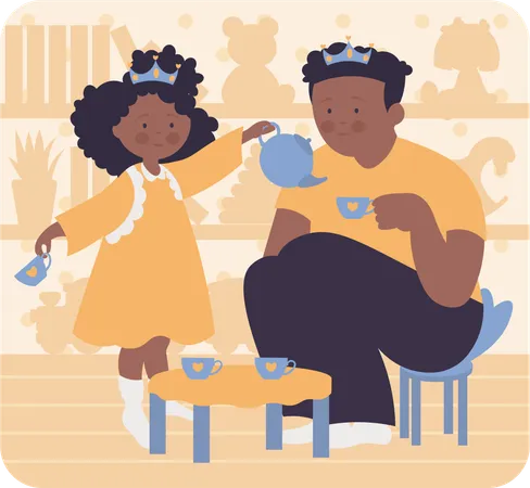 Padre y niña disfrutando del té  Ilustración