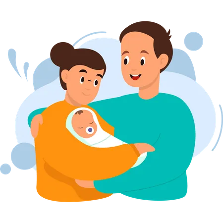 Padres felices y bebé recién nacido  Ilustración