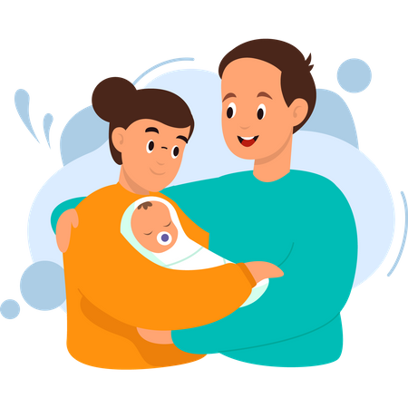 Padres felices y bebé recién nacido  Ilustración