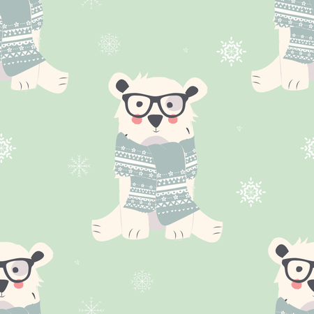 Padrões perfeitos de Feliz Natal com lindos animais ursos polares  Ilustração