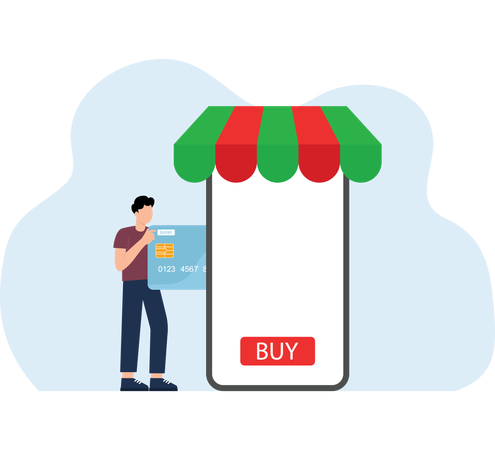 Pagar com cartão de crédito em lojas online  Ilustração