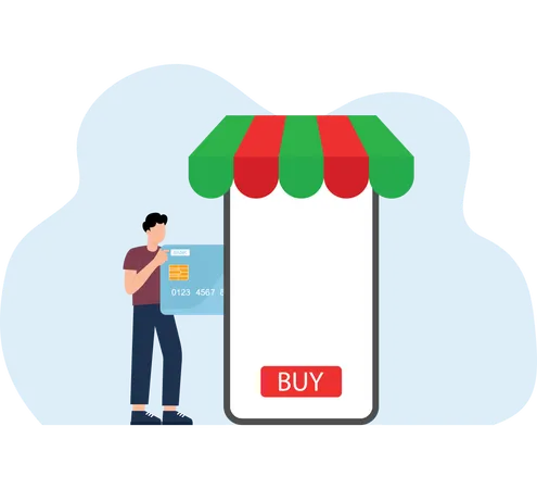 Pagar com cartão de crédito em lojas online  Ilustração