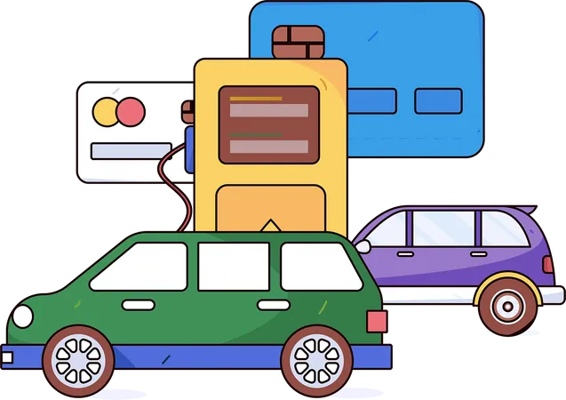 Pagamento com cartão feito para gasolina de carro  Ilustração