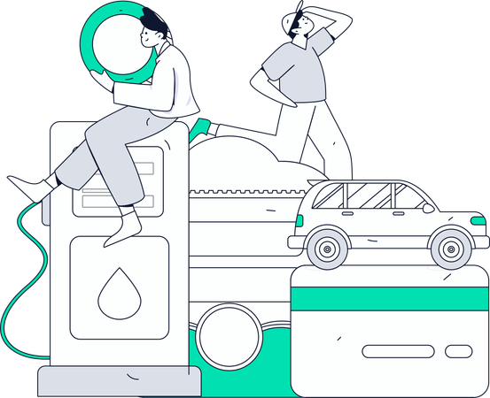 Pagamento com cartão feito para gasolina de carro  Ilustração