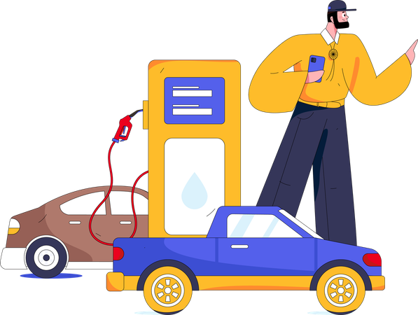 Pagamento com cartão para abastecimento de carro  Ilustração
