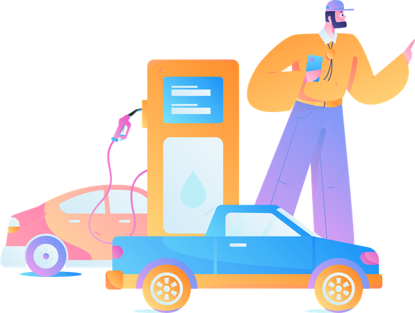 Pagamento com cartão para abastecimento de carro  Ilustração