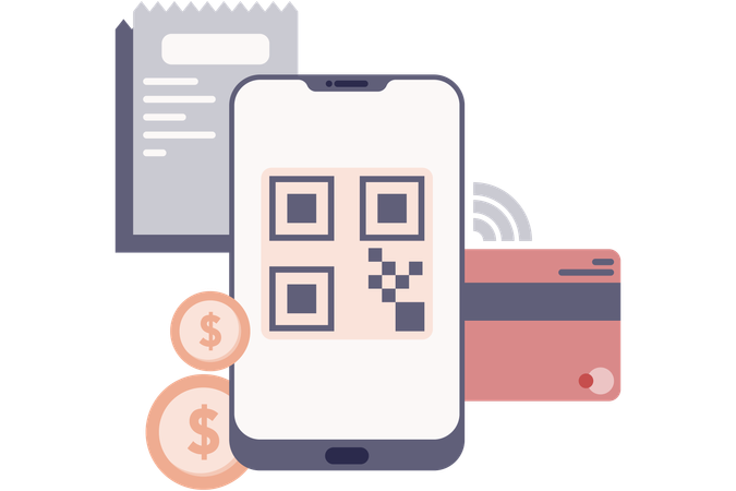 Pagamento digital no smartphone com código QR  Ilustração