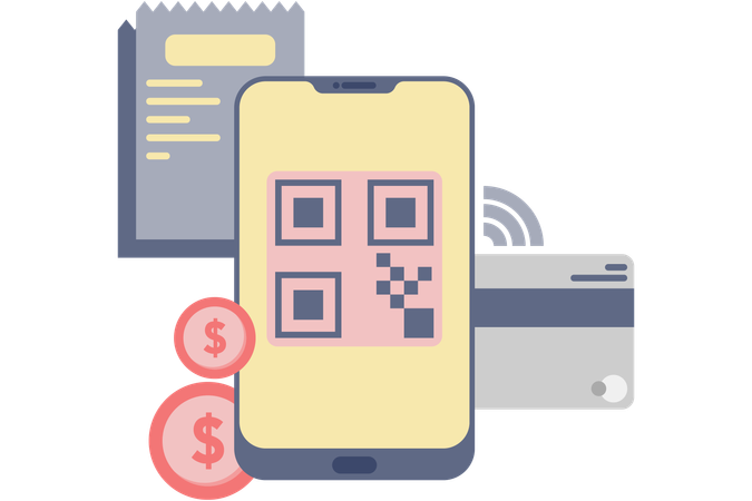 Pagamento digital no smartphone com código QR  Ilustração