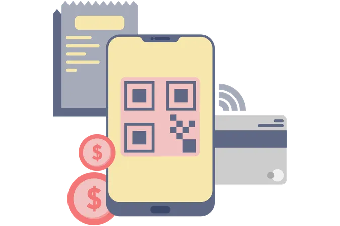 Pagamento digital no smartphone com código QR  Ilustração