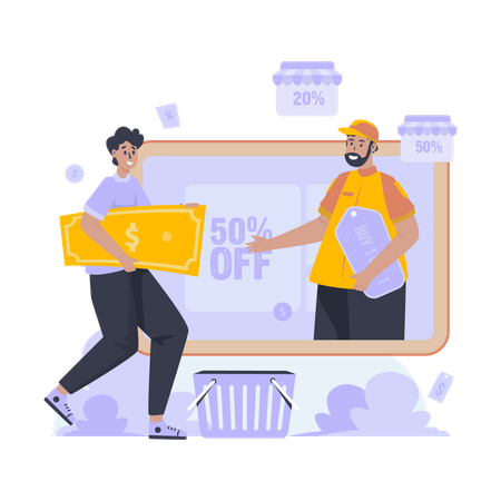 Pagamento em dinheiro de compras on-line  Ilustração