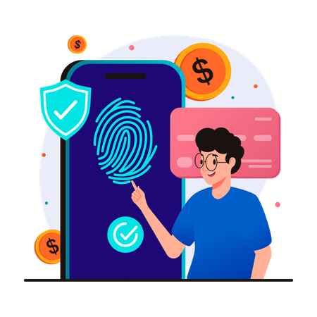 Pagamento seguro usando impressão digital  Ilustração