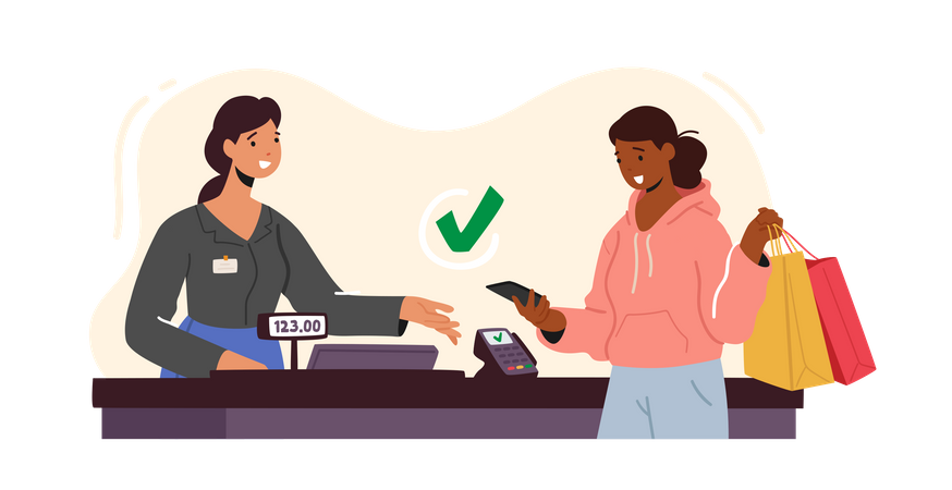 Pagamento sem contato com máquina leitora de cartão de crédito  Ilustração