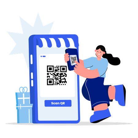 Pagar conta de compras usando código QR  Ilustração