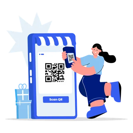 Pagar la factura de compras usando el código QR  Ilustración