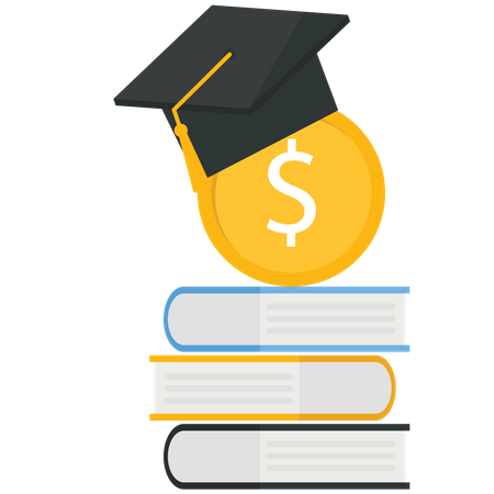 Pagar las tasas de educación con dinero en dólares estadounidenses para la graduación.  Ilustración