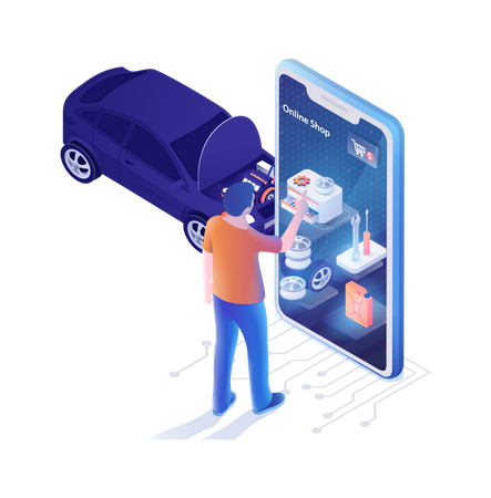 Página de inicio para la aplicación móvil Auto Shop Online  Illustration