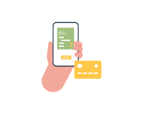 Pago de facturas realizado a través de teléfono inteligente  Ilustración